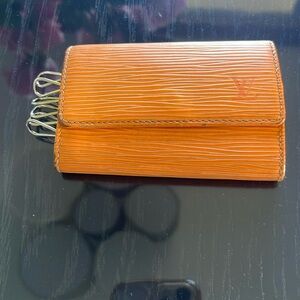Louis Vuitton Brown Orange Epi Leather Keychain with all rings